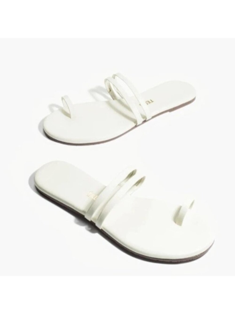 TKEES Leah Women’s Size 9 White Leather Toe Loop Strappy Flat Sandals